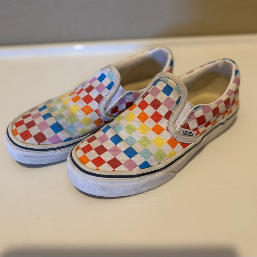 Vans Kids Slip-On Checkerboard Sneakers in Rainbow Colors